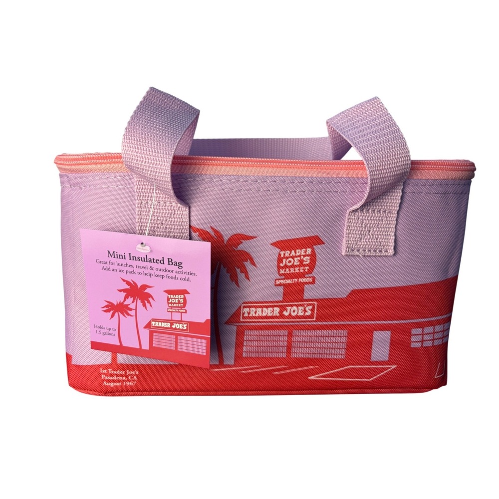Trader Joe's Mini Insulated Tote Bag Floral Violet Summer Fun Cooler NWT 1.5G